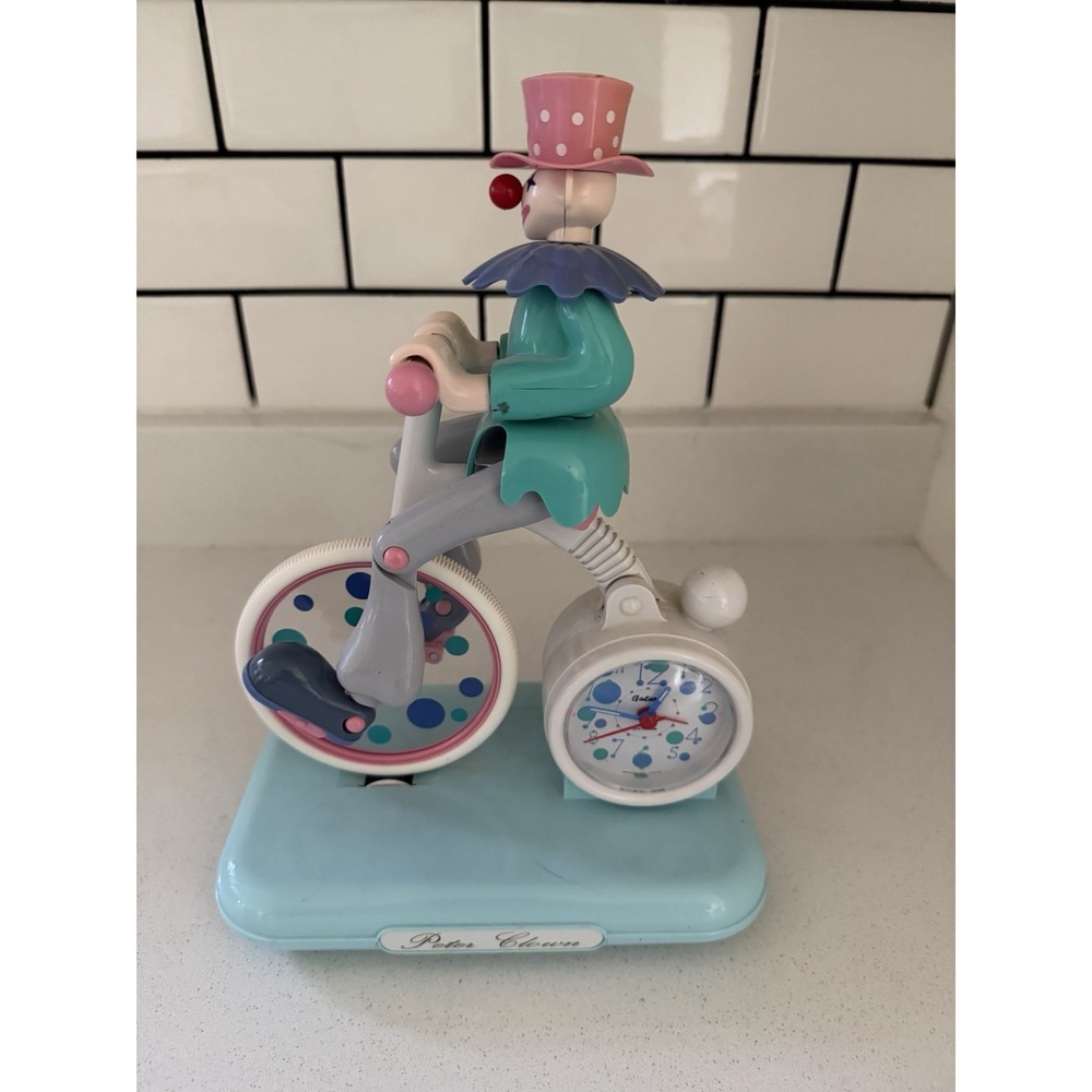 Vtg Peter Clown Moving Musical Animated Alarm Clock Jinmei Japan Works Pastel